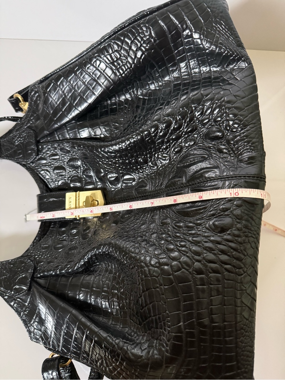 Brahmin Black Croc Embossed Leather Satchel/Shoulder Bag Large Gold Hardware - Picture 16 of 16